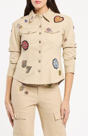 Cinq &agrave; Sept Retro Love Patches Canyon Jacket in Khaki Multi at Nordstrom, Size X-Small