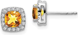 Diamond2Deal 14k White Gold Cushion Citrine and Diamond Halo Stud Earrings
