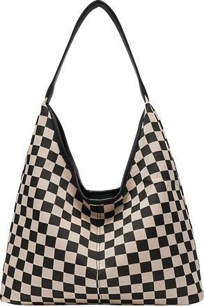Generic Womens Canvas Tote Bag, Casual Shoulder Bags Stylish Checker Handbag PU Leather Casual Underarm Bag Large Capacity All-Match Armpit Bags Travel Work S