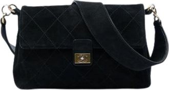 Chanel Pre-owned Quilted Suede Shoulder Bag - Dames - Vintage Schoudertas - Zwart - ONE Size - Leer - Vintage
