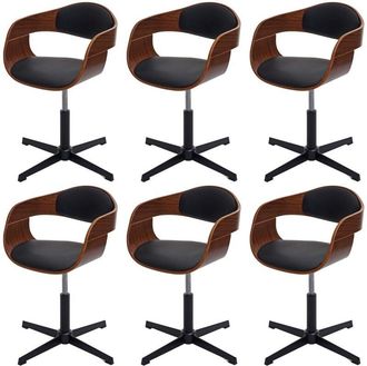 Hhg Juego De 6 Sillas De Comedor Hhg 496, Silla, Altura Regulable, Mecanismo Giratorio, Madera Curvada, Mvg, Aspecto Nogal, Cuero Sint&eacute;tico Negro