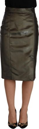 Gianfranco Ferre High Waist Pencil Midi Rok - Dames - Midirokken - Grijs - XS - Leer - Rokken