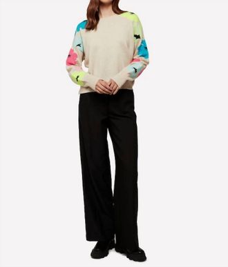 Brodie Funky Floral Pop Crew Neck Jumper In Antique White