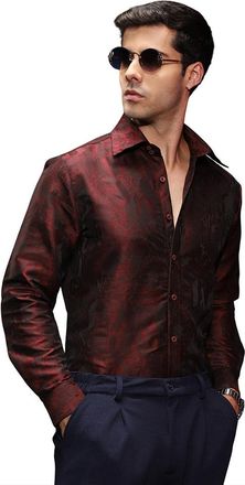Campus Sutra Mens Burgundy Red Abstract-Woven Shirt