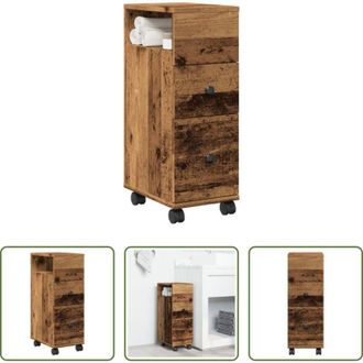 vidaXL Mobile da bagno stretto - Mobile da Bagno Stretto con Ruote Legno Vecchio in Truciolato