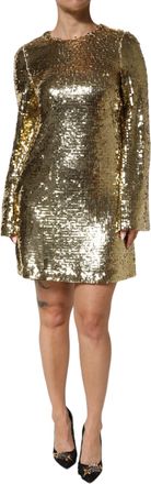 Dolce & Gabbana Womens Gold Sequin Long Sleeve Mini Dress Polyamide (outer)