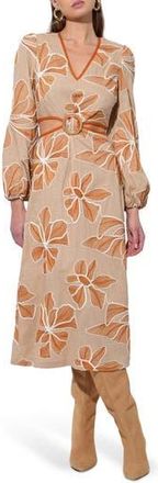 Adelyn Rae Joy Embroidered Side Cutout Long Sleeve Midi Dress in Natural/Rust at Nordstrom Rack, Size X-Small