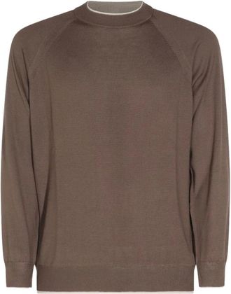 Eleventy Ronde hals gebreide kleding - Heren - Ronde hals truien - Bruin - 2XL - Wol - Truien & Vesten
