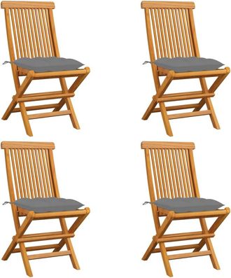 vidaXL Vidaxl - Sillas De Jard&iacute;n 4 Uds Madera Maciza De Teca Y Cojines Grises