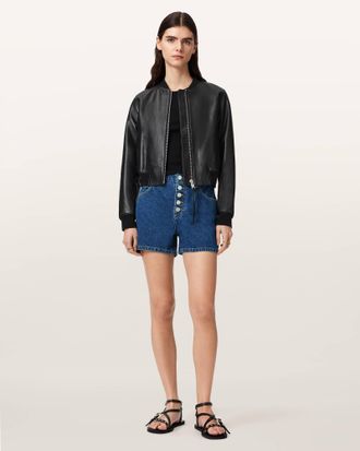 AllSaints Cotton Tay Mid Rise Denim Shorts, Size: 25