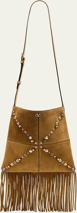 Valentino Garavani Nellcote Fringe Stud Suede Crossbody Bag