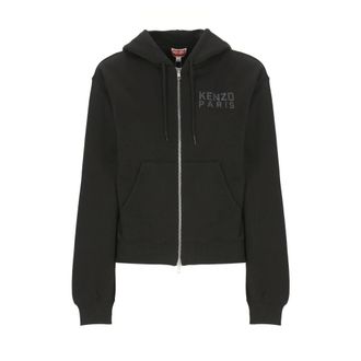 Kenzo Black Cotton Hoodie with Happy Tiger