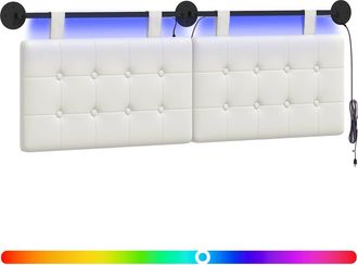 vidaXL Cabecero Colgante Con Luz Led Blanco Cuero Sint&eacute;tico Vidaxl