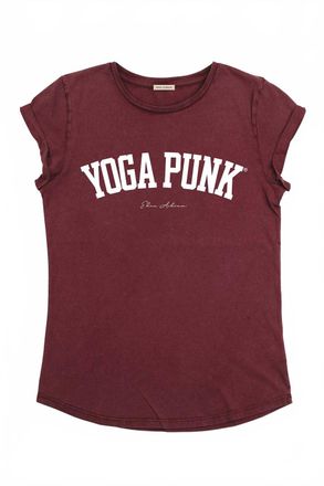 Eden Paris Womens Yoga Punk Rolled Sleeve Tee In Stonewash Burgundy