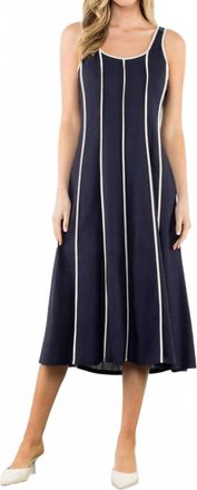 THML Clothing Linen Trim Detail Midi Dress In Navy