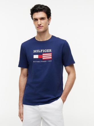 Tommy Hilfiger Mens Hilfiger Flag Logo T-Shirt - Light Navy - XS
