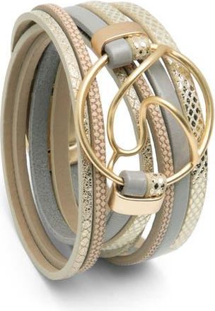 Saachi Leather Abstract Disk Wrap Bracelet in Beige at Nordstrom Rack