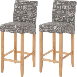 Hhg Hhg - Nunca Usado] Juego De 2 Taburetes De Bar 717, Taburete De Bar Taburete De Mostrador, Madera, Letras, Gris, Patas Claras, Tela/textil