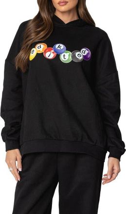 Edikted Billiard Logo Oversize Hoodie in Black at Nordstrom, Size X-Small