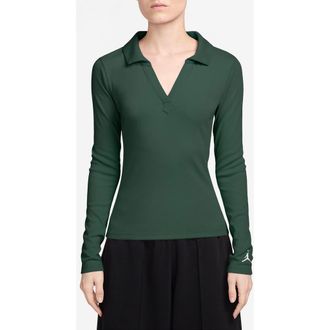 Nike Jordan Rib Long Sleeve Polo in Fir/White at Nordstrom, Size Xx-Large
