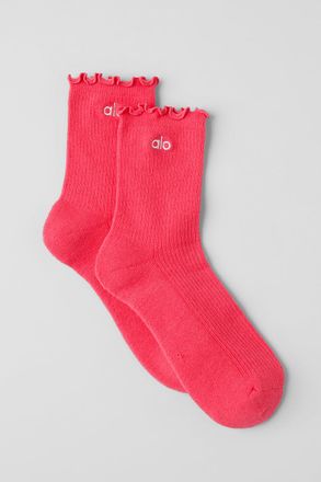 Alo | Womens Lettuce Edge Socks in Candy Red, Size: S/M (5-7.5)