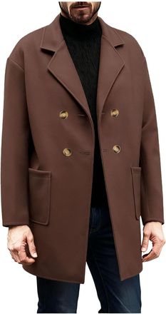 Generic Mens Wool Trench Coat - Knee Length Peacoat, Casual Warm Winter Overcoat, Notched Collar, Double Breasted, Elegant Slim Fit Outwear, Fleece Padded Lon