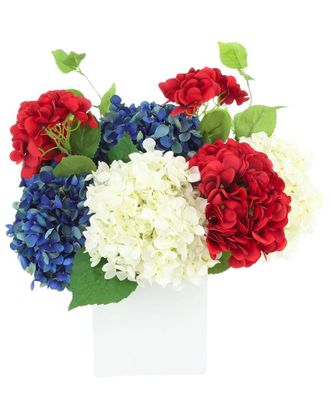 Creative Displays Inc. Handmade Faux Red, White & Blue Hydrangea Arrangement In Fiberstone Pot