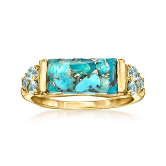Ross-Simons Turquoise and Sky Blue Topaz Ring in 18kt Gold Over Sterling