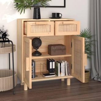 Berkfield Home Sideboard Brown 60x30x75 cm Solid Wood Pine & Natural Rattan in Light Tan | Size: 60 x 30 x 75 cm