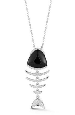 Glaze Jewelry Black Agate & Cubic Zirconia Fish Pendant Necklace in Silver at Nordstrom Rack