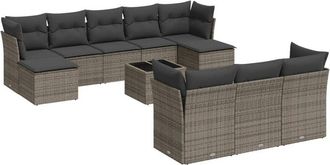 vidaXL Set De Sof&aacute;s De Jard&iacute;n 11 Pzas Y Cojines Rat&aacute;n Sint&eacute;tico Gris Vidaxl