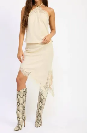 Emory Park Hailey Satin Lace Asymmetrical Midi Skirt In Cream