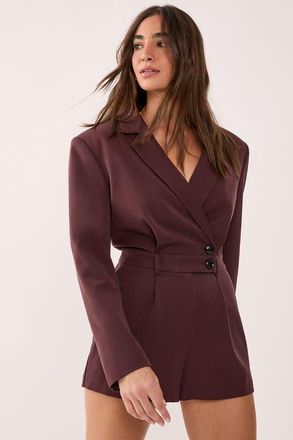 NASTY GAL Tailored Button Detail Romper in Chocolate at Nordstrom, Size 10