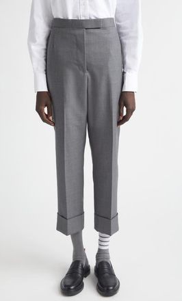 Thom Browne Back Strap Wool Cuff Crop Pants in Medium Grey at Nordstrom, Size 10 Us