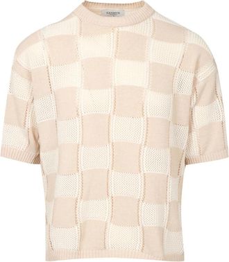 Laneus Gebreid T-shirt - Heren - Ronde hals truien - Beige - 2XL - Katoen - Truien & Vesten