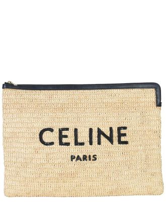 Celine Celine Beige Straw/Raffia Sequin Logo Clutch (Authentic Pre-Loved)
