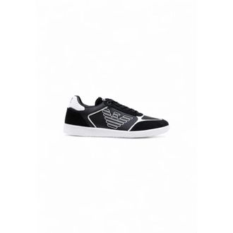 Emporio Armani Leren sneakers met iconisch logo - Heren - Sneakers - Zwart - 43 1/3 EU - Leer - Schoenen