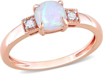 Mimi & Max 1 1/5 CT TGW Cushion Shape Blue Ethiopian Opal and Diamond Accent Ring in 10K Rose Gold