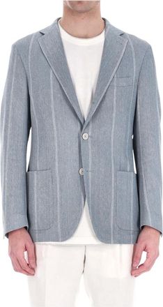Eleventy Giacca gessata in lino-cotone comfort - - Jackets - Uomo - Blu - M