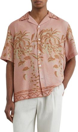 Reiss Camino Embroidered Camp Shirt in Pink at Nordstrom, Size X-Large