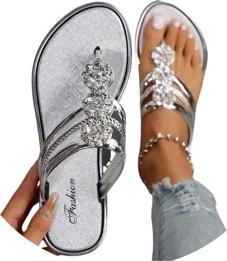 Generic Sparkly Flip Flops,Sparkly Flat Sandals for Women,Ladies Diamante Sandals Glitter Sliders,Diamante Flip Flops,Non-Slip Sliders Peep Toe Shoes Ladies B