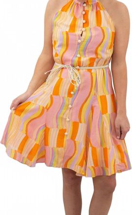 Fate Colorful High Neck Corded Mini Dress In Orange