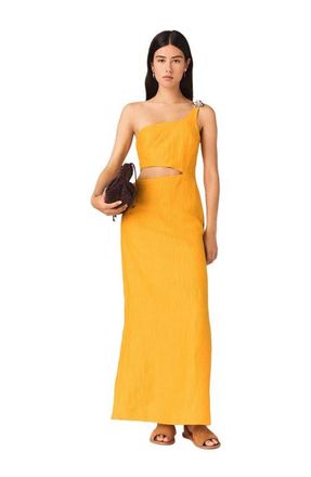 Maje Asymmetrical Linen-Blend Dress in Orange at Nordstrom, Size 42 Eu