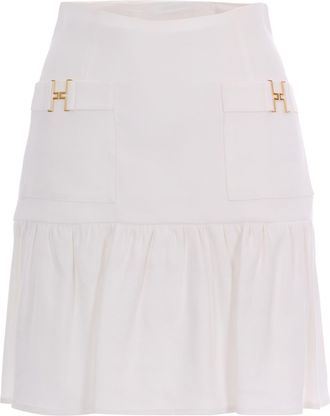 Elisabetta Franchi High-Waisted White Mini Skirt With Gathered Hem