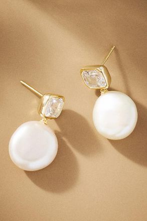 Shashi Cleo Emerald Baguette Pearl Drop Earrings