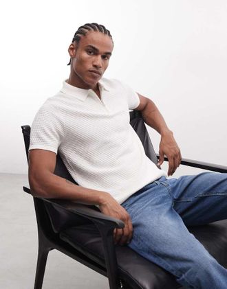 Capo Polo bianco sporco con colletto con zip e motivo a quadretti