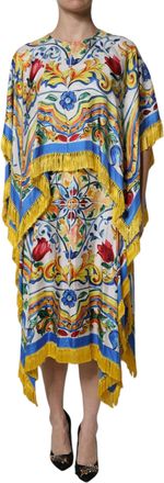 Dolce & Gabbana Multicolor Majolica Kaftan Short Sleeves Maxi Womens Dress