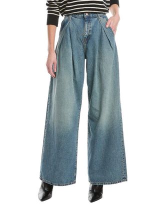 Triarchy Linda Mid-Rise Pleated Dusty Medium Indigo Wide Leg Jean