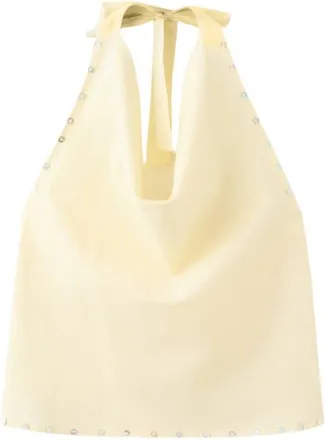 Mango Button Trim Halter Cotton Top in Pastel Yellow at Nordstrom, Size X-Small