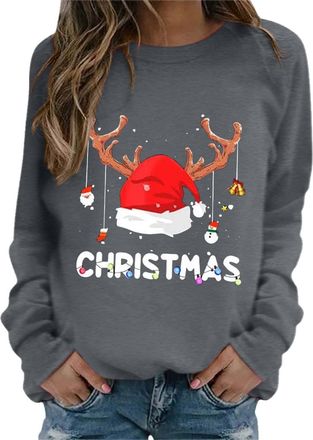 Generic Clearance Bargains Lightening Deals Winter Sweatshirt Women Womens Christmas Print Hoodless Sweatshirt Long Sleeved Pullover Sweatshirt Christmas Jump